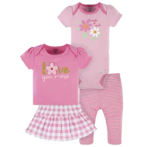 4-Piece Baby Girls Summer Blossom Onesies® Bodysuit, Tee, Skort & Pant Set