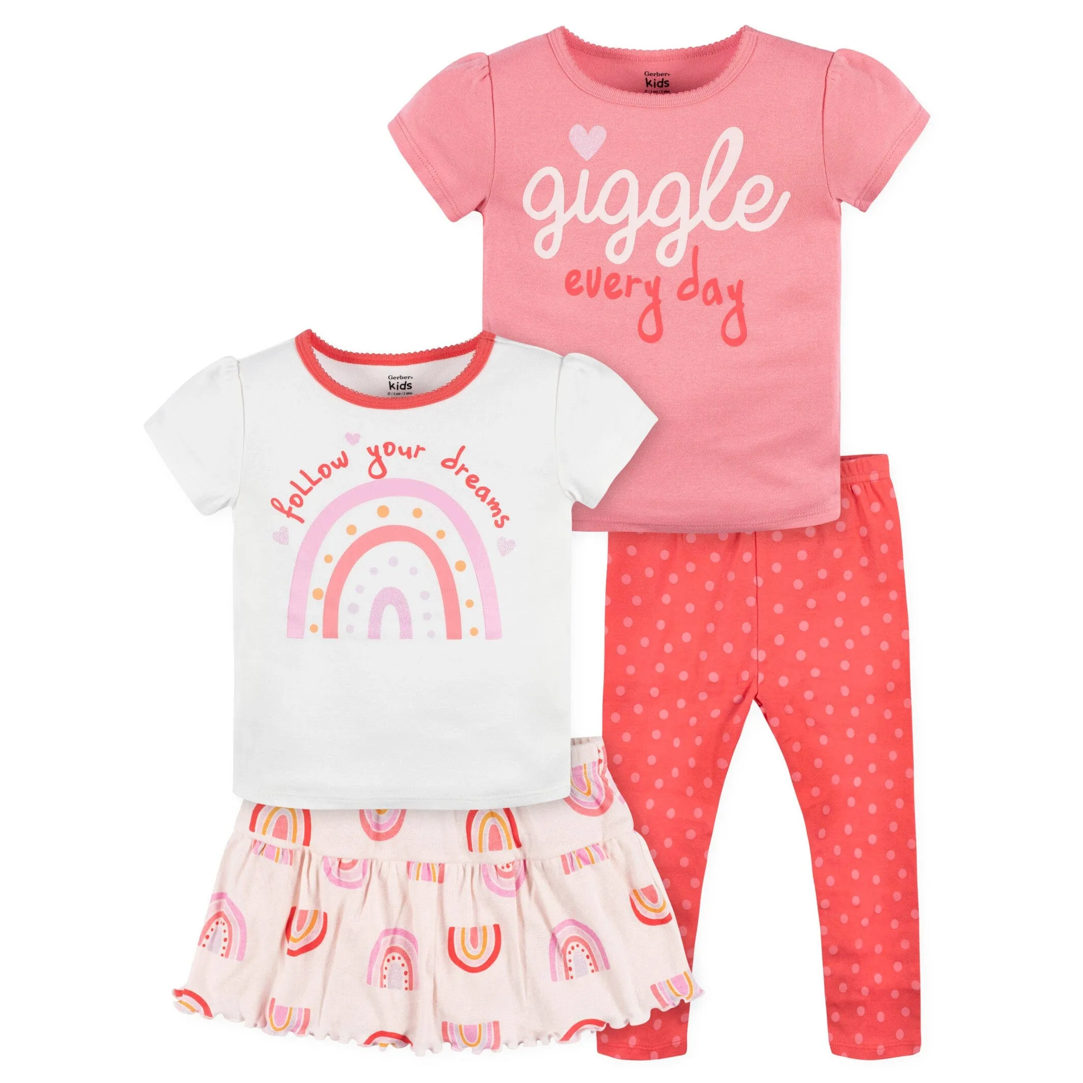 4-Piece Infant & Toddler Girls Rainbow Dreams Tees, Skorts & Pants Set