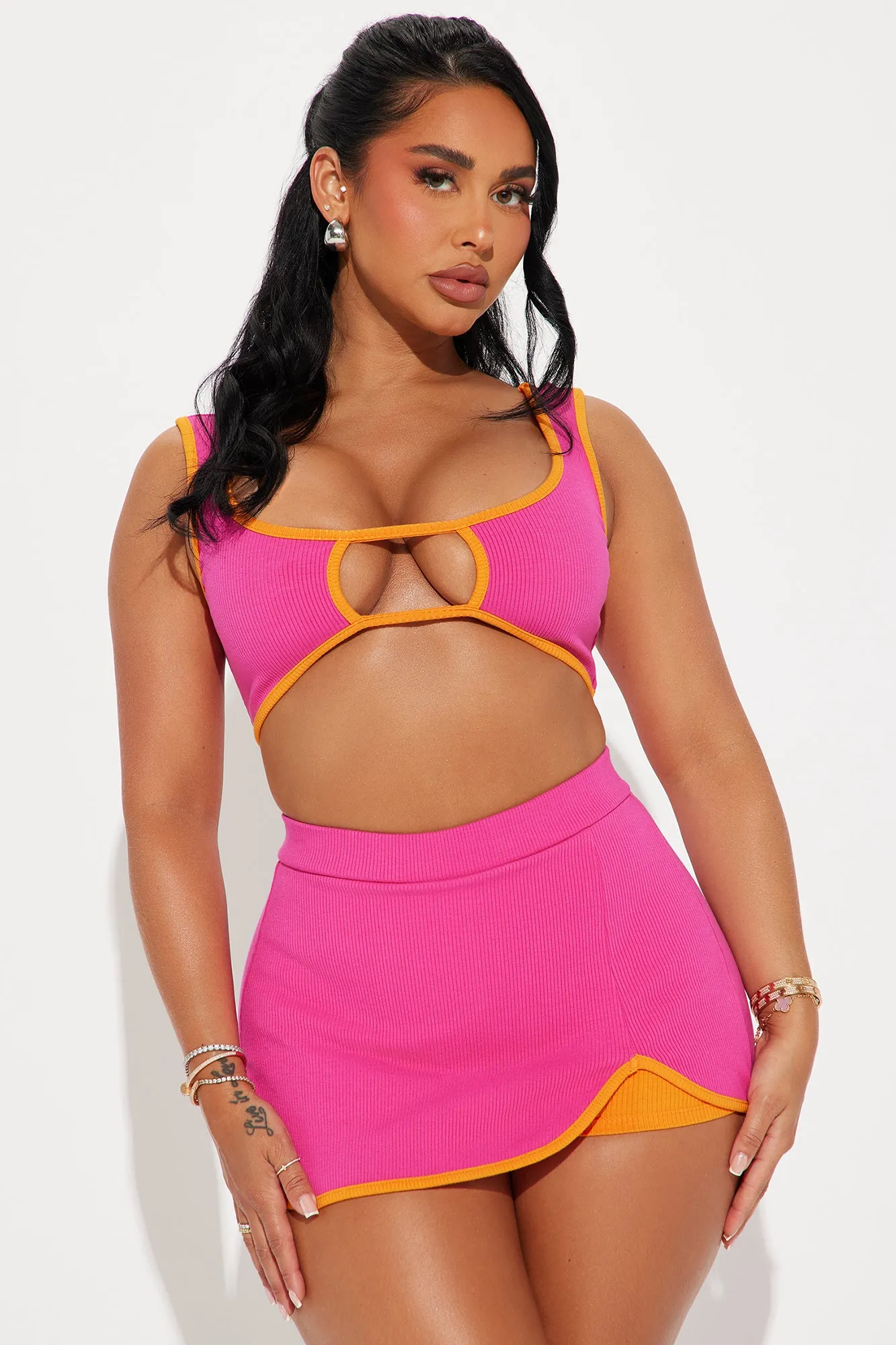 Alexandra Snatched Skort Set - Fuchsia/combo