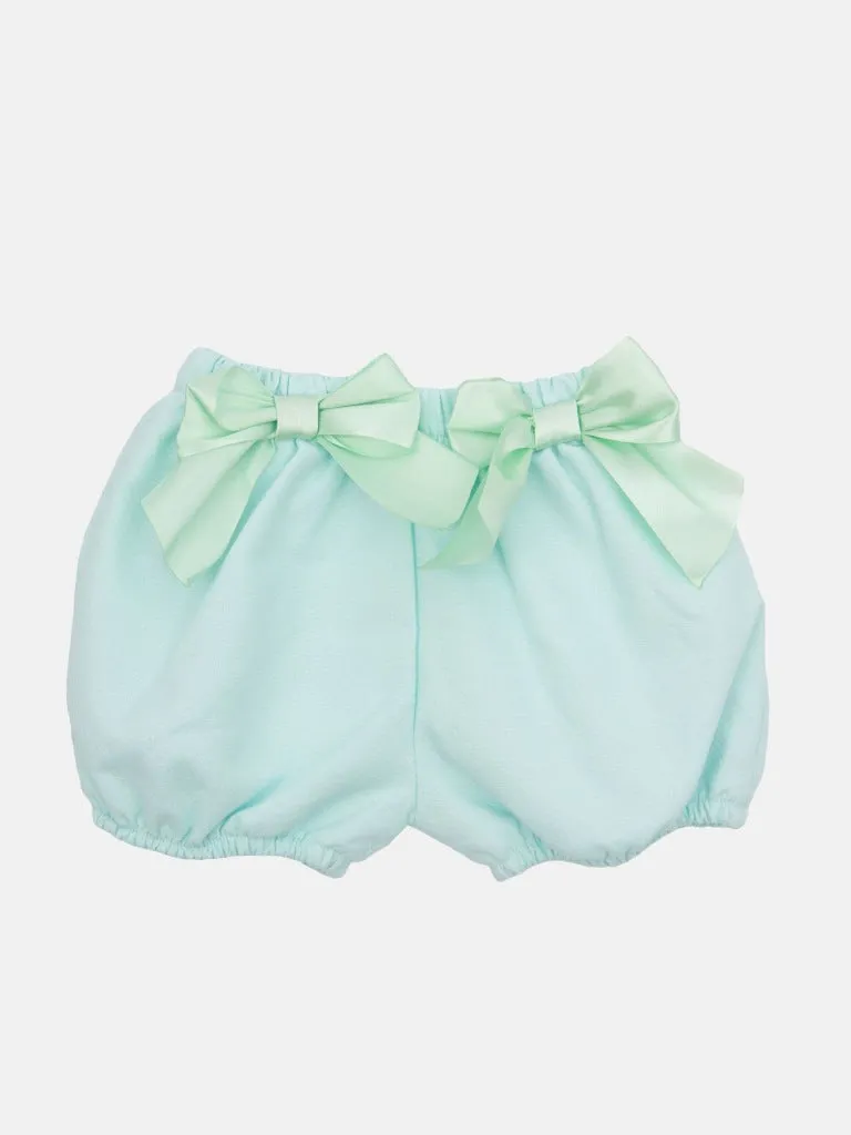 Baby Girl Tavira Collection Spanish Romper with 2 bows-Aqua Blue