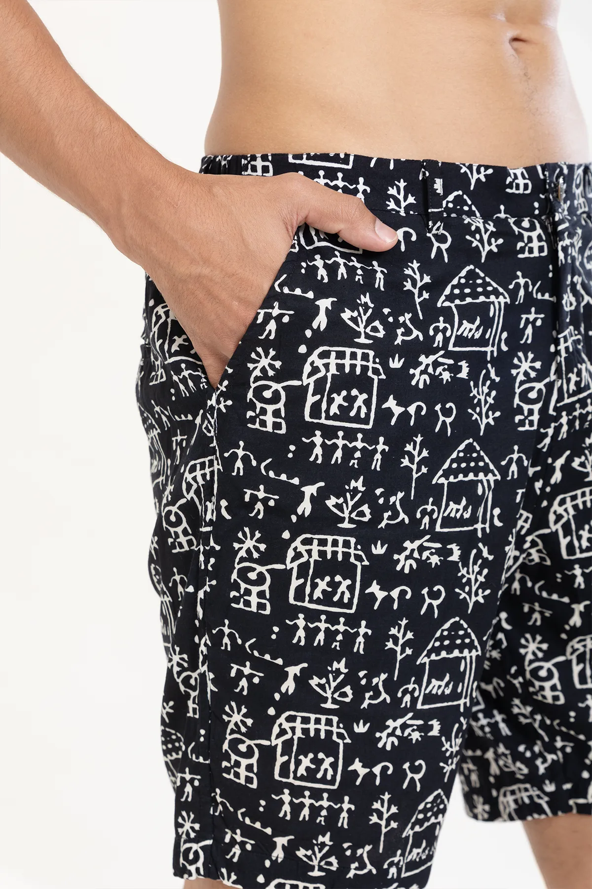 Black Tribal Print Cotton Shorts | Stylematters