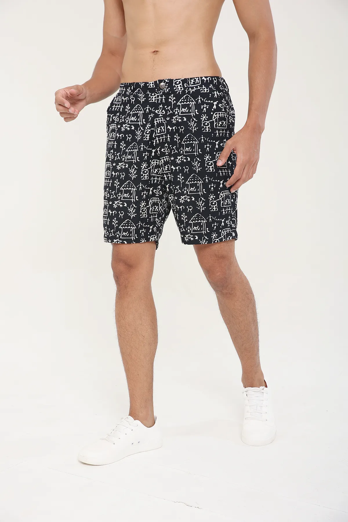 Black Tribal Print Cotton Shorts | Stylematters