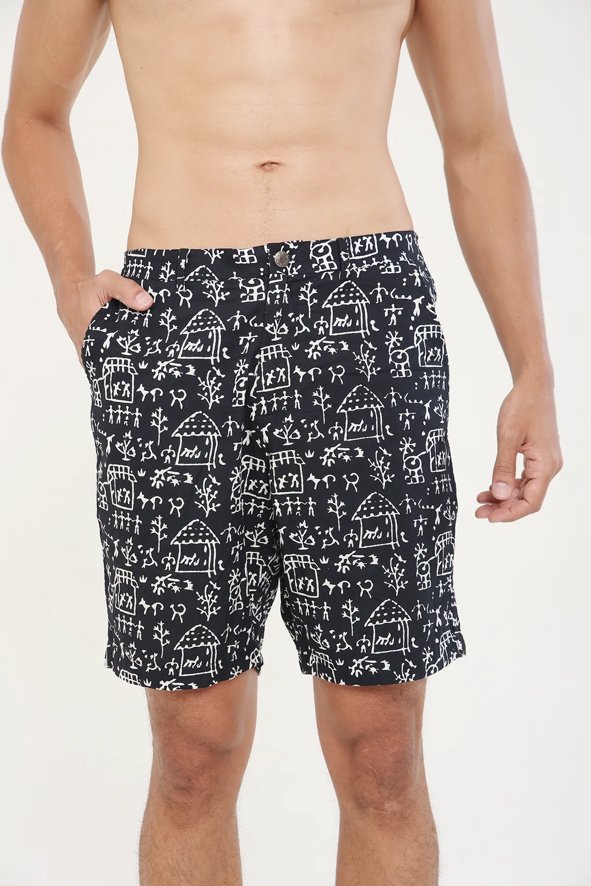 Black Tribal Print Cotton Shorts | Stylematters