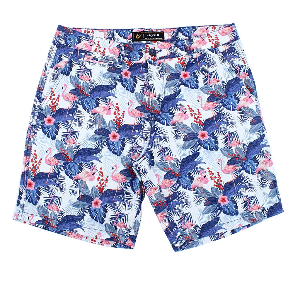 Blue Flamingo Print Shorts