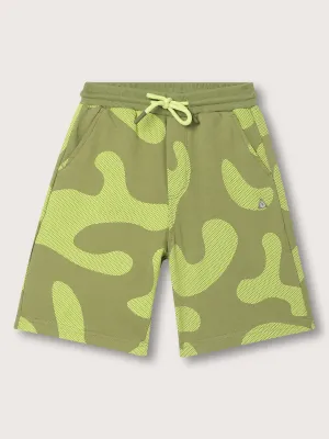 Blue Giraffe Boys Olive Printed Regular Fit Shorts