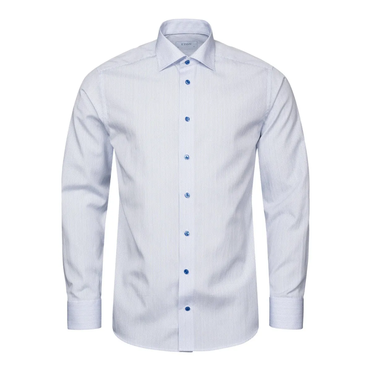 Blue Micro Print Signature Poplin Slim Fit Shirt