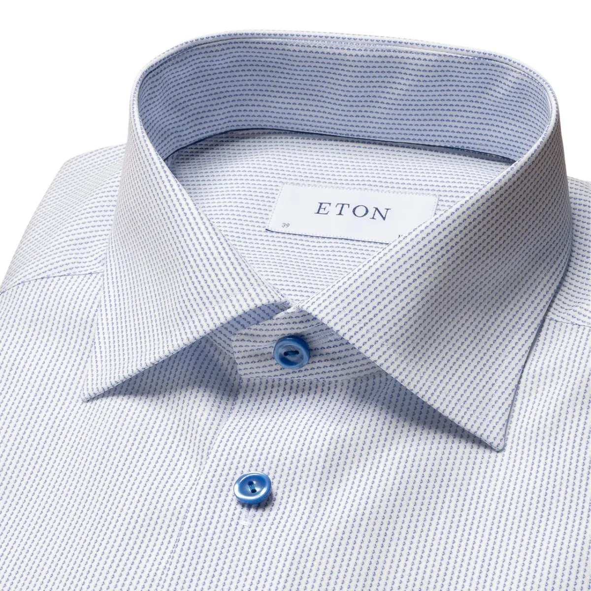 Blue Micro Print Signature Poplin Slim Fit Shirt