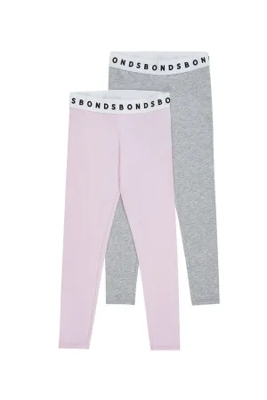 Bonds Hipster 2 Pack Legging - Rosewater/Grey Marle