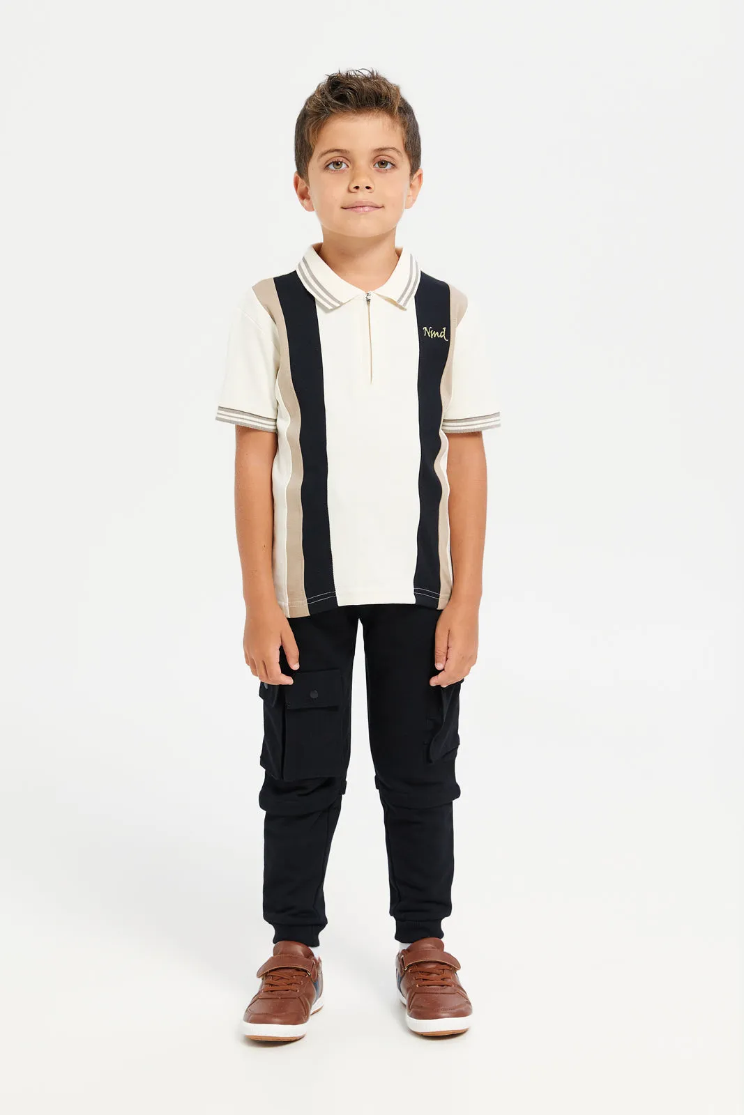 Boys Black Cargo Pocket Track Pants