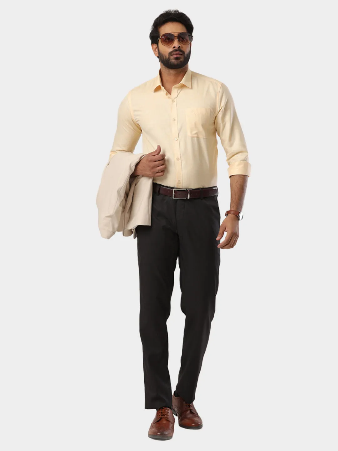 Cardiff - Light Yellow Formal Shirt For Men | Ariser