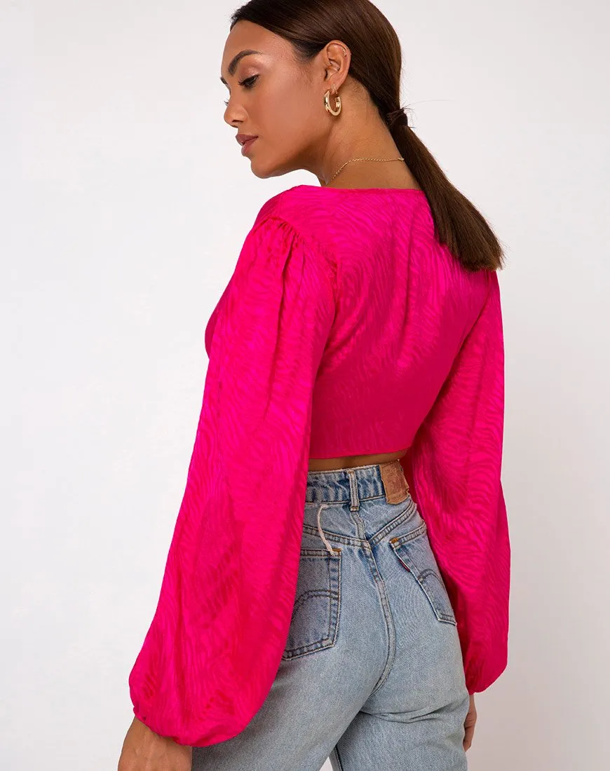 Carina Crop Top in Satin Zebra Fuchsia