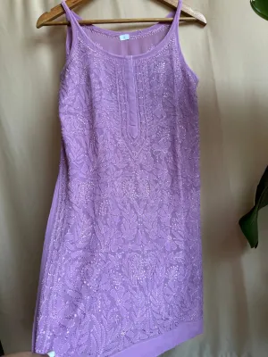 Chikankari Noodle Strap short Top in lavender purple