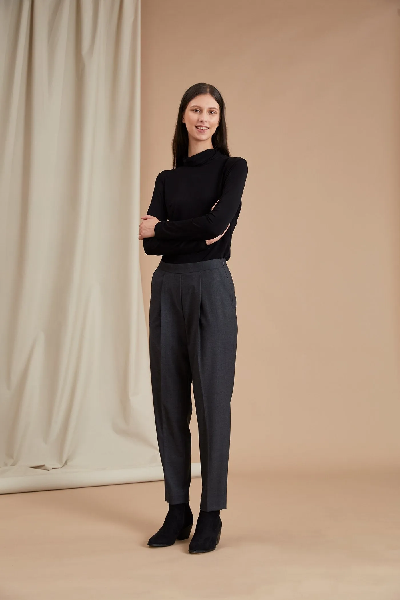 Cindy High Waist Trousers Grey Melange