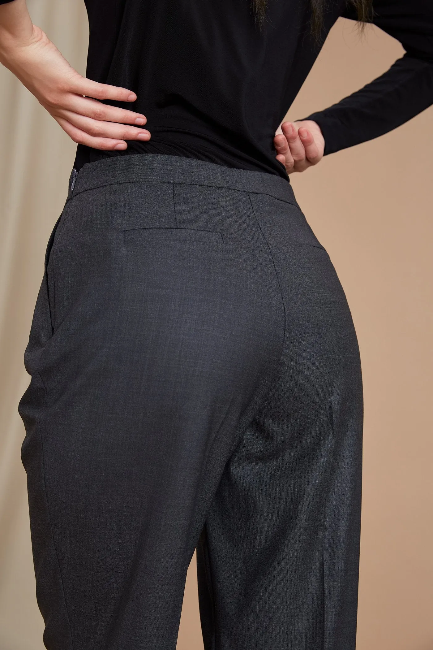 Cindy High Waist Trousers Grey Melange