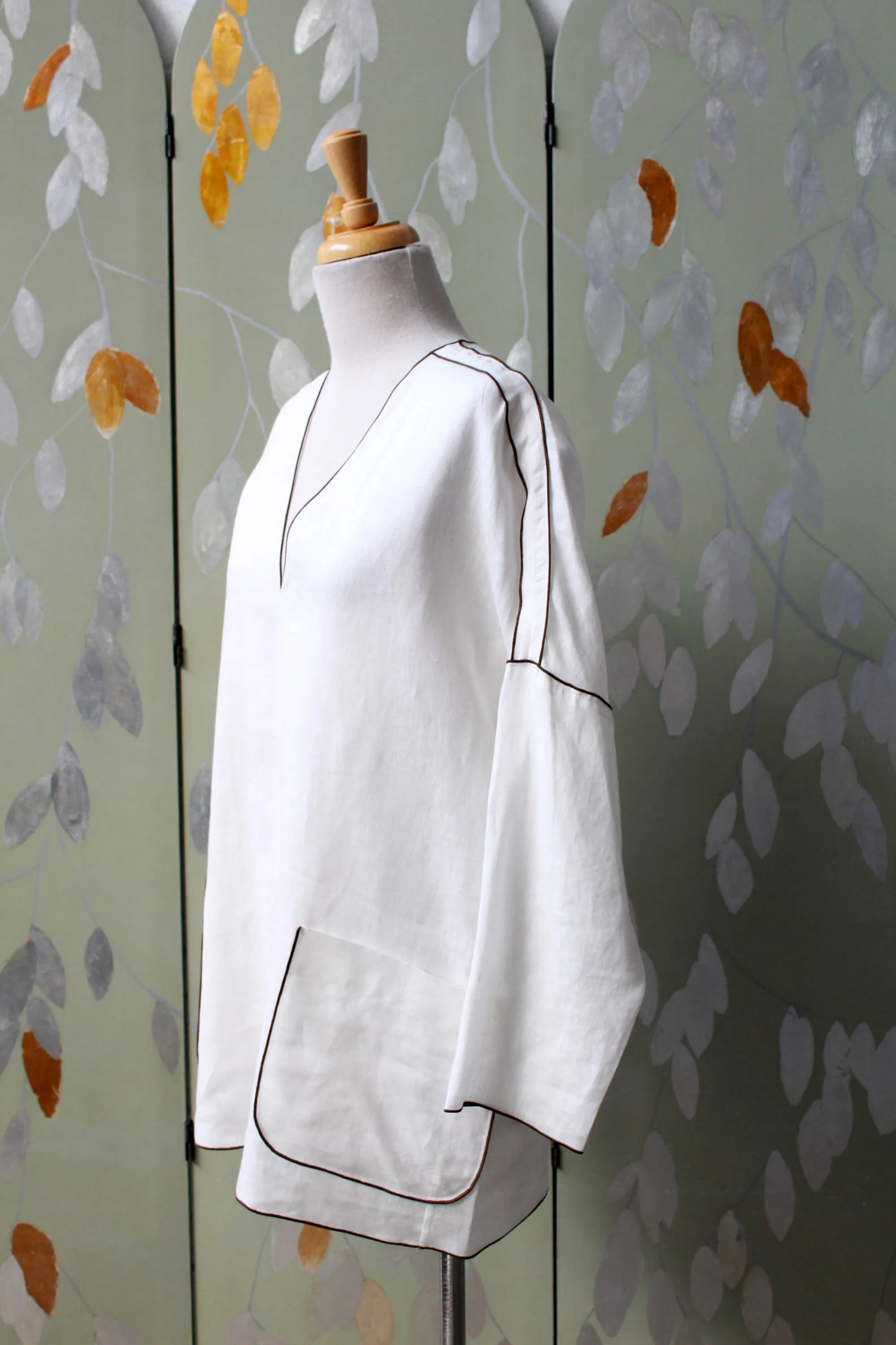 Cream Linen Minimalist Tunic, Made in Italy, Large