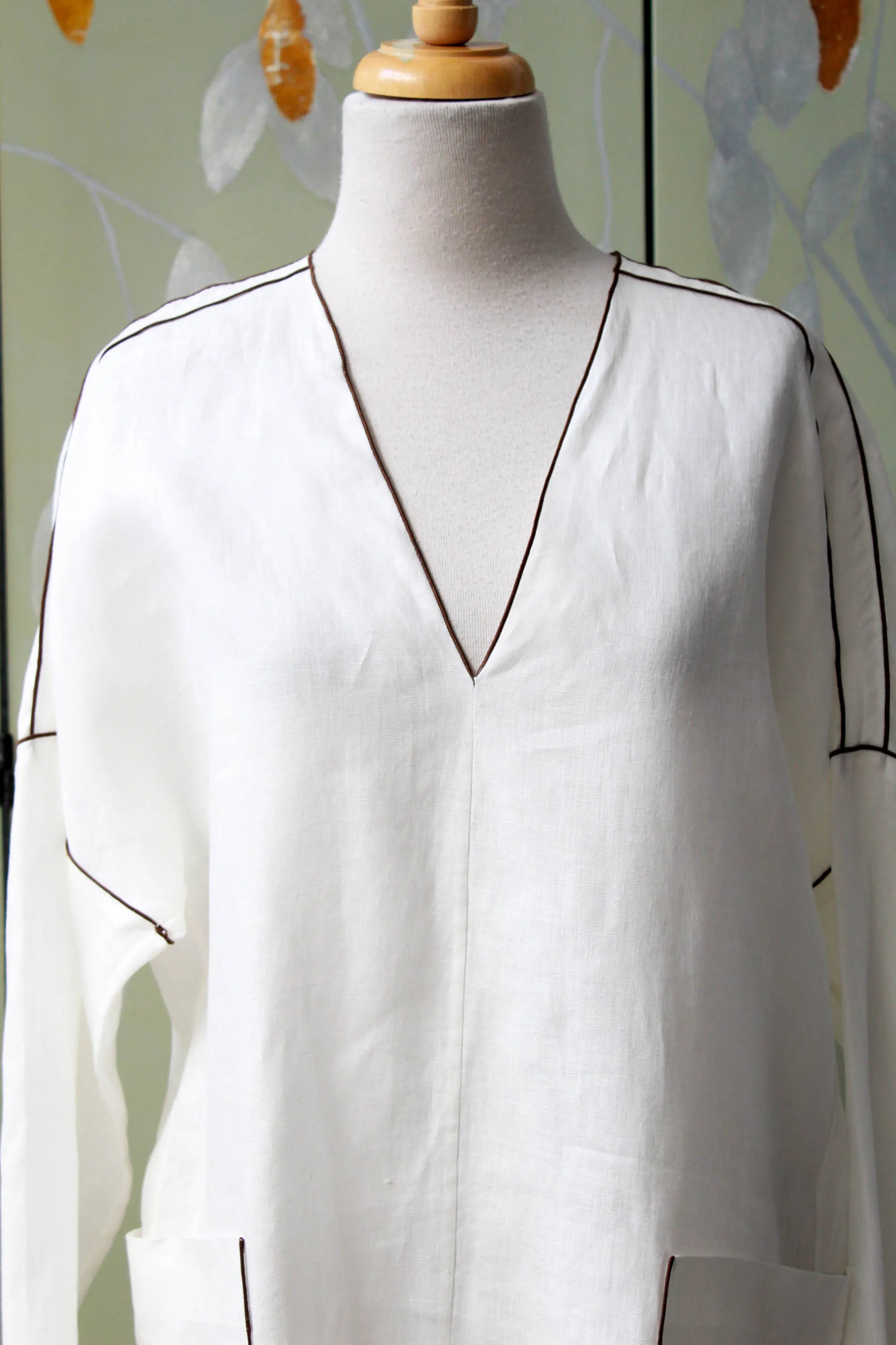 Cream Linen Minimalist Tunic, Made in Italy, Large