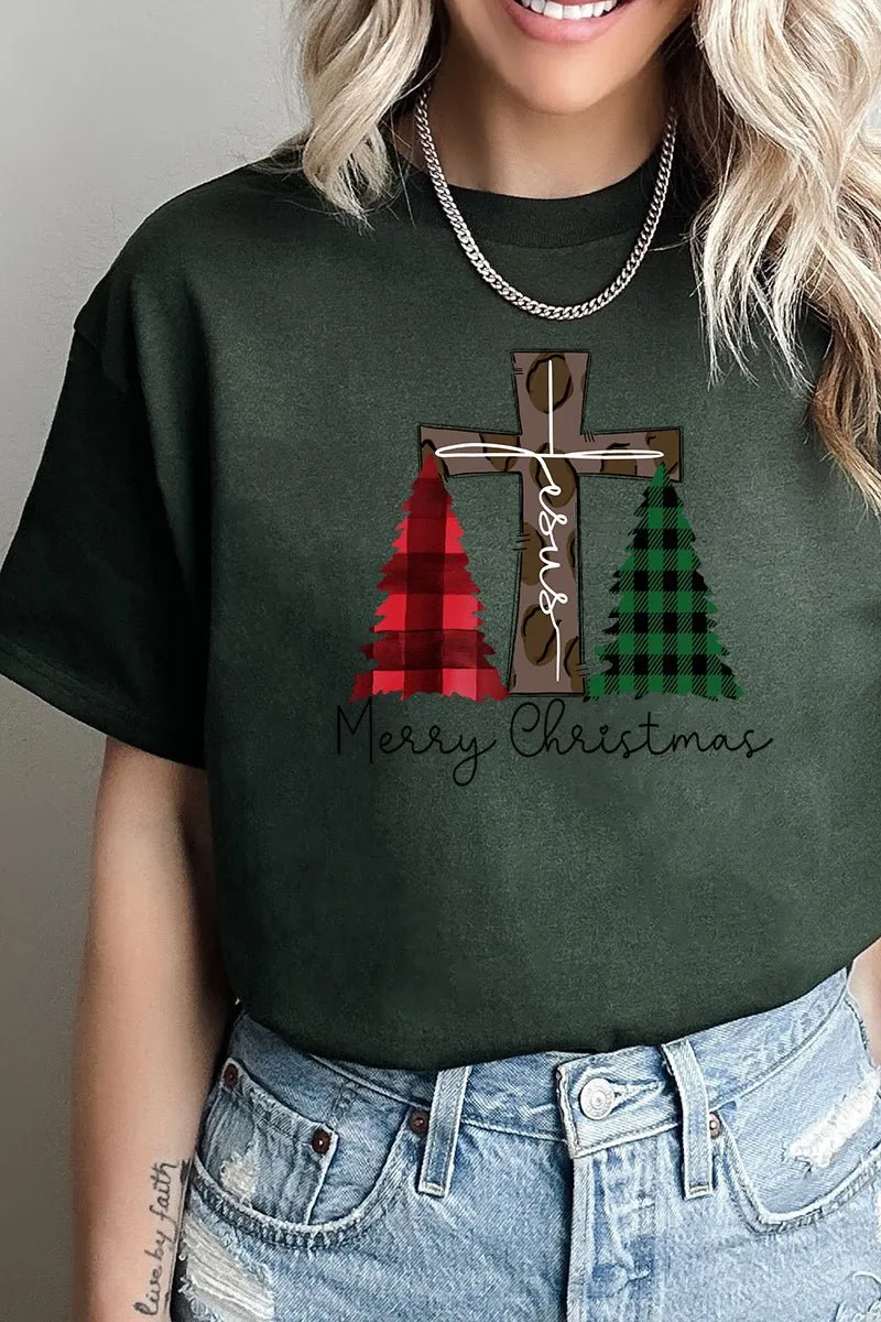 Cross Trees Merry Christmas Short Sleeve Relaxed Fit T-Shirt