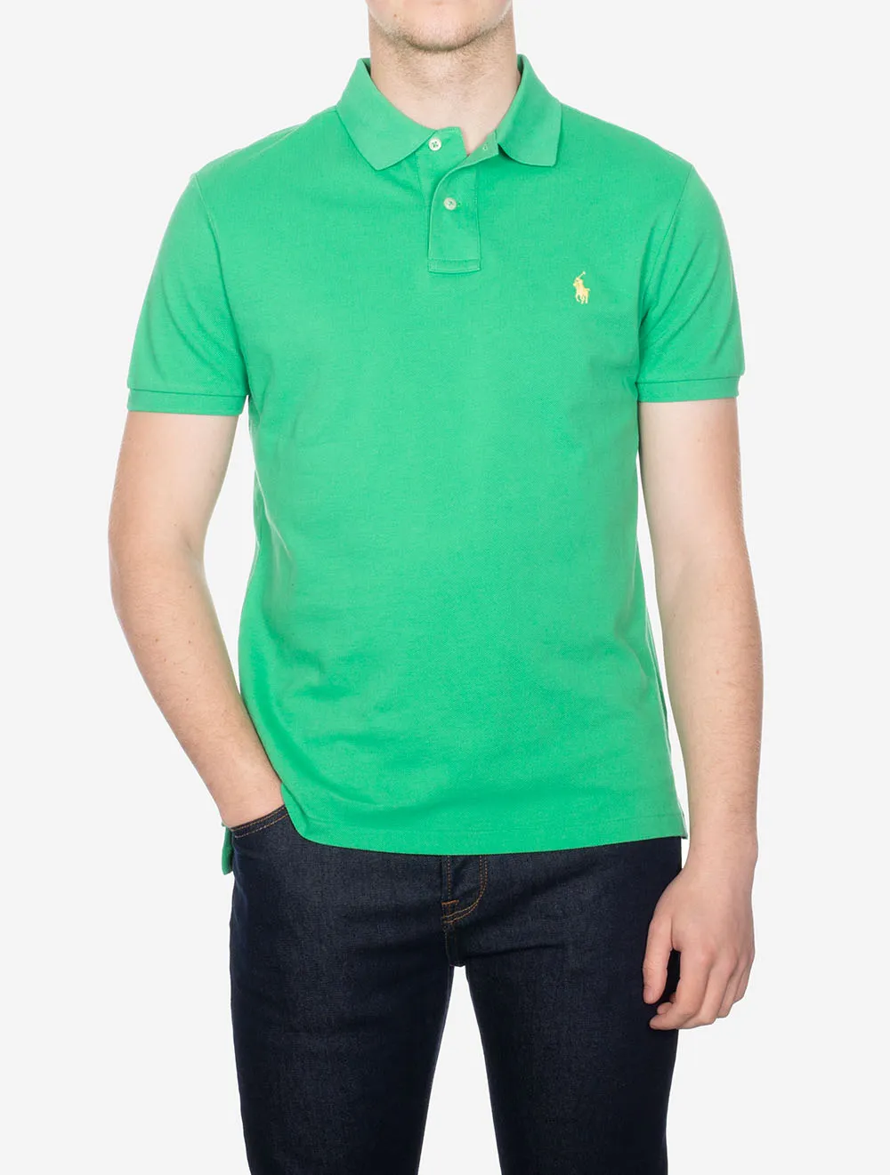 Custom Slim Fit Mesh Polo Shirt Green Ash