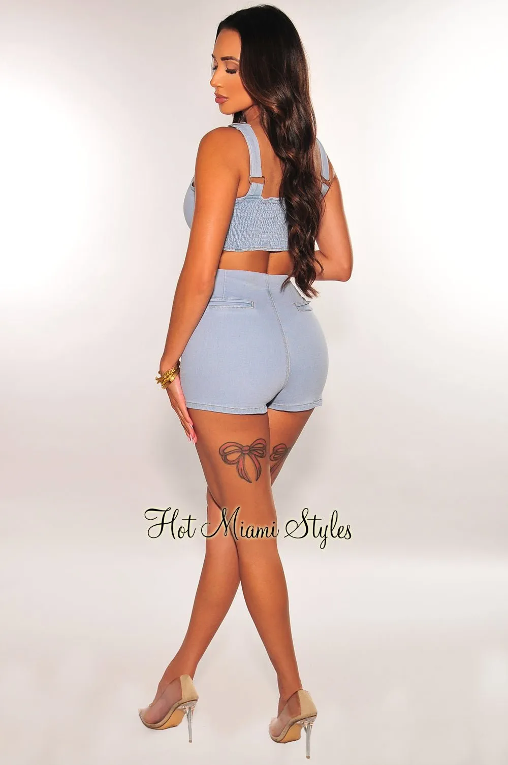 Denim Sleeveless Sweetheart Skort Two Piece Set