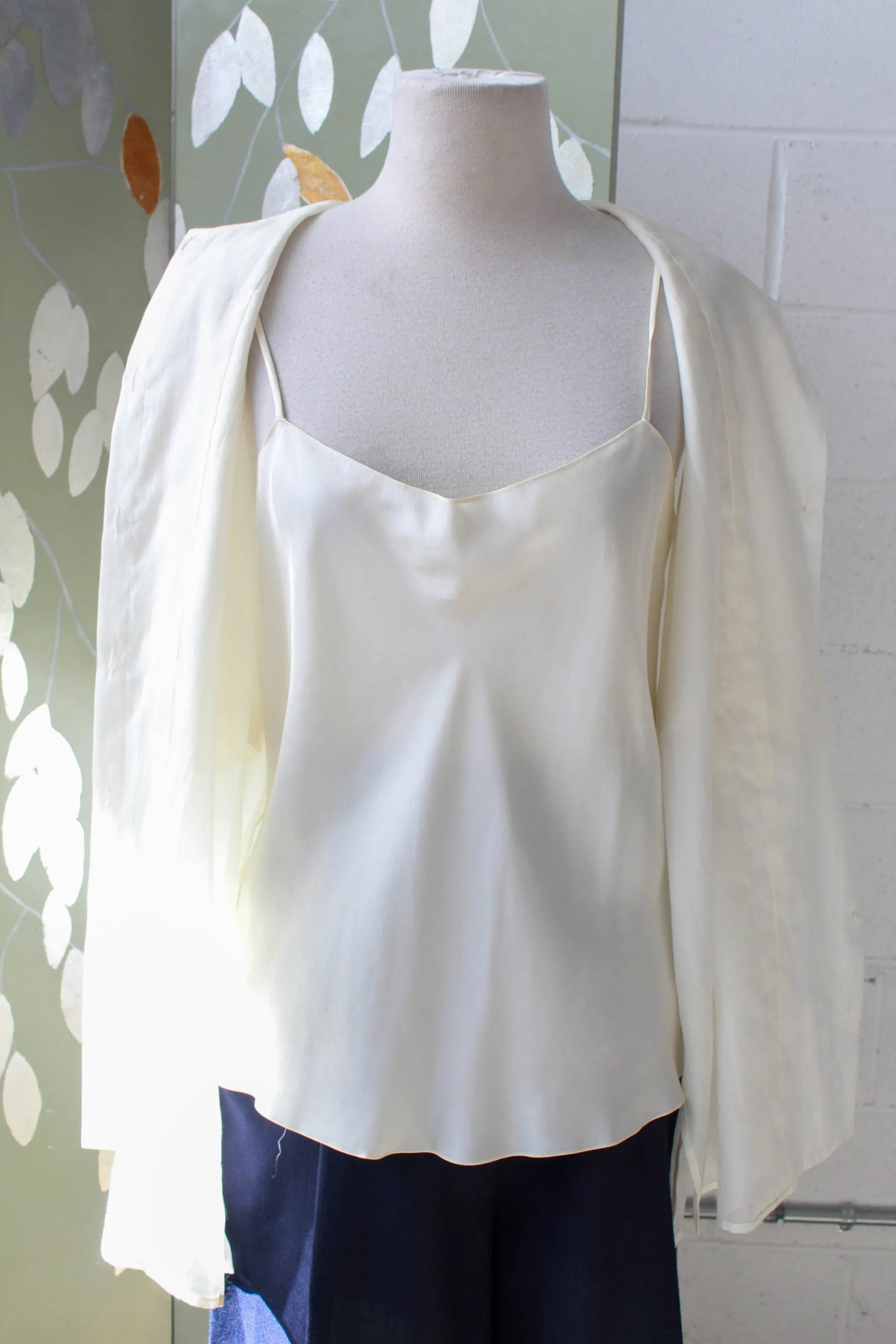 Designer Cream Silk Blouse with Built in Camisole, Medium