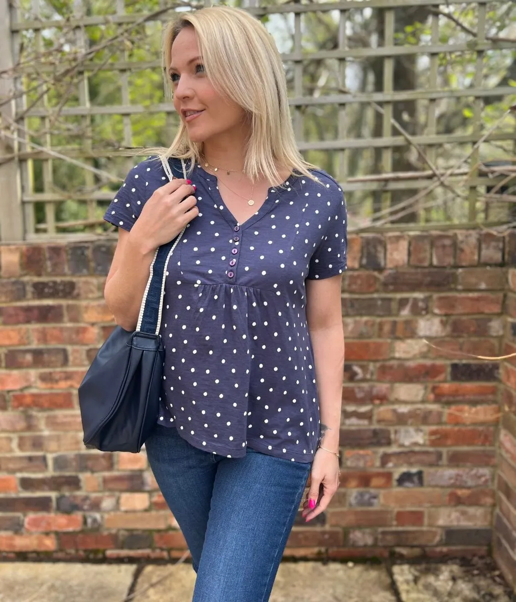 Ex Seasalt Navy Sponge Spot Cassandra Top