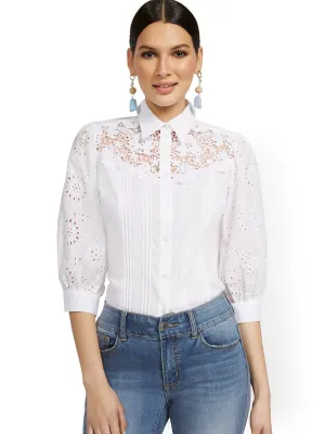 Eyelet-Sleeve Poplin Top - Lily & Cali