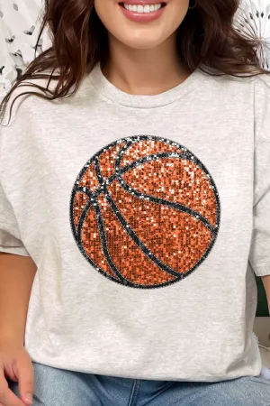 Faux Sequin Basketball Transfer Short Sleeve Relaxed Fit T-Shirt