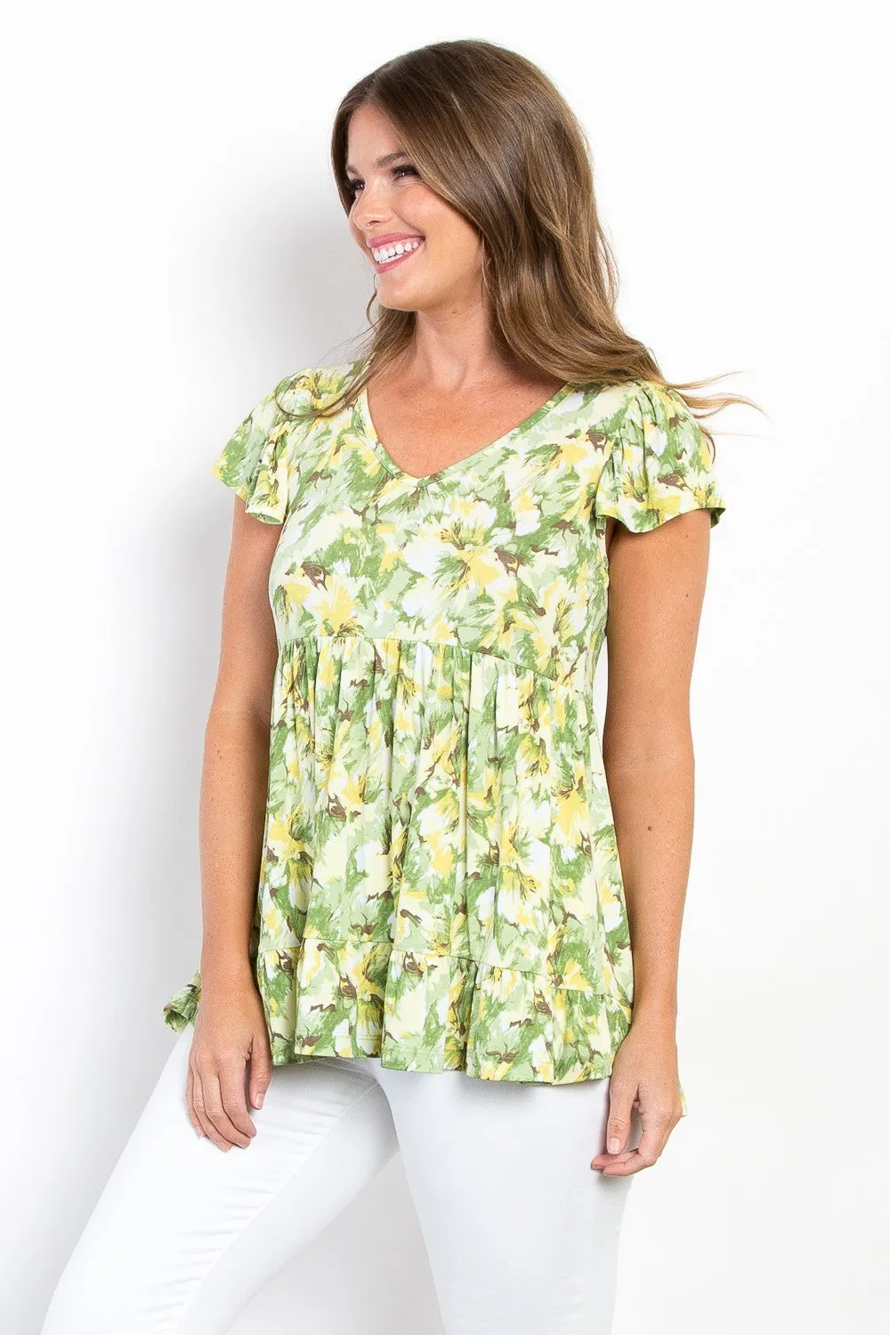 Full Size Floral Ruffled Babydoll Top