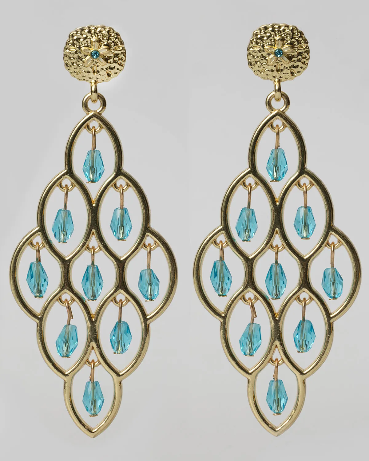 Gold and Blue Crystal Ocean Chandelier Earrings Coastal Cowgirl