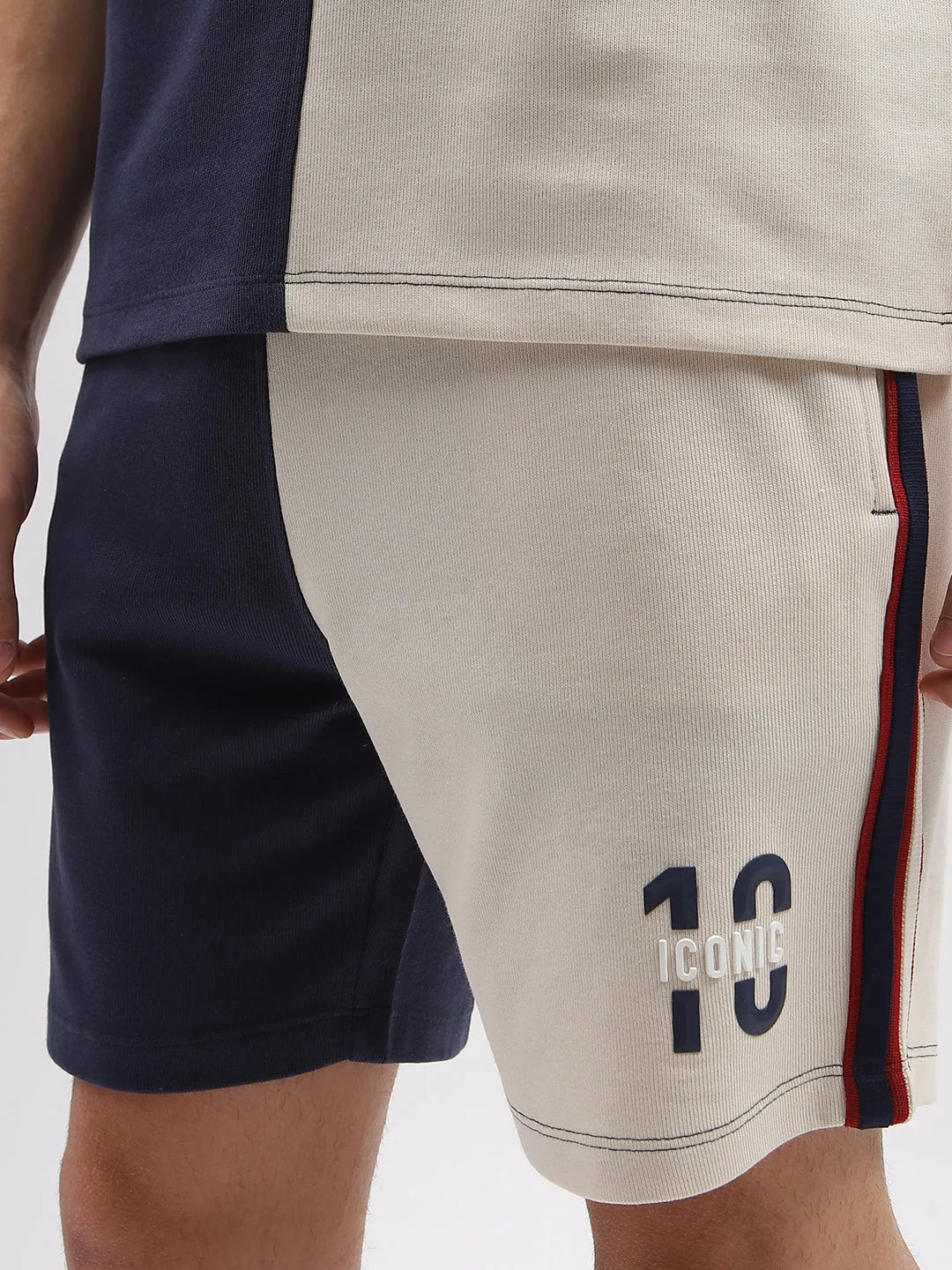 Iconic Men Navy Blue Colour blocked Regular Fit Mid-Rise Shorts