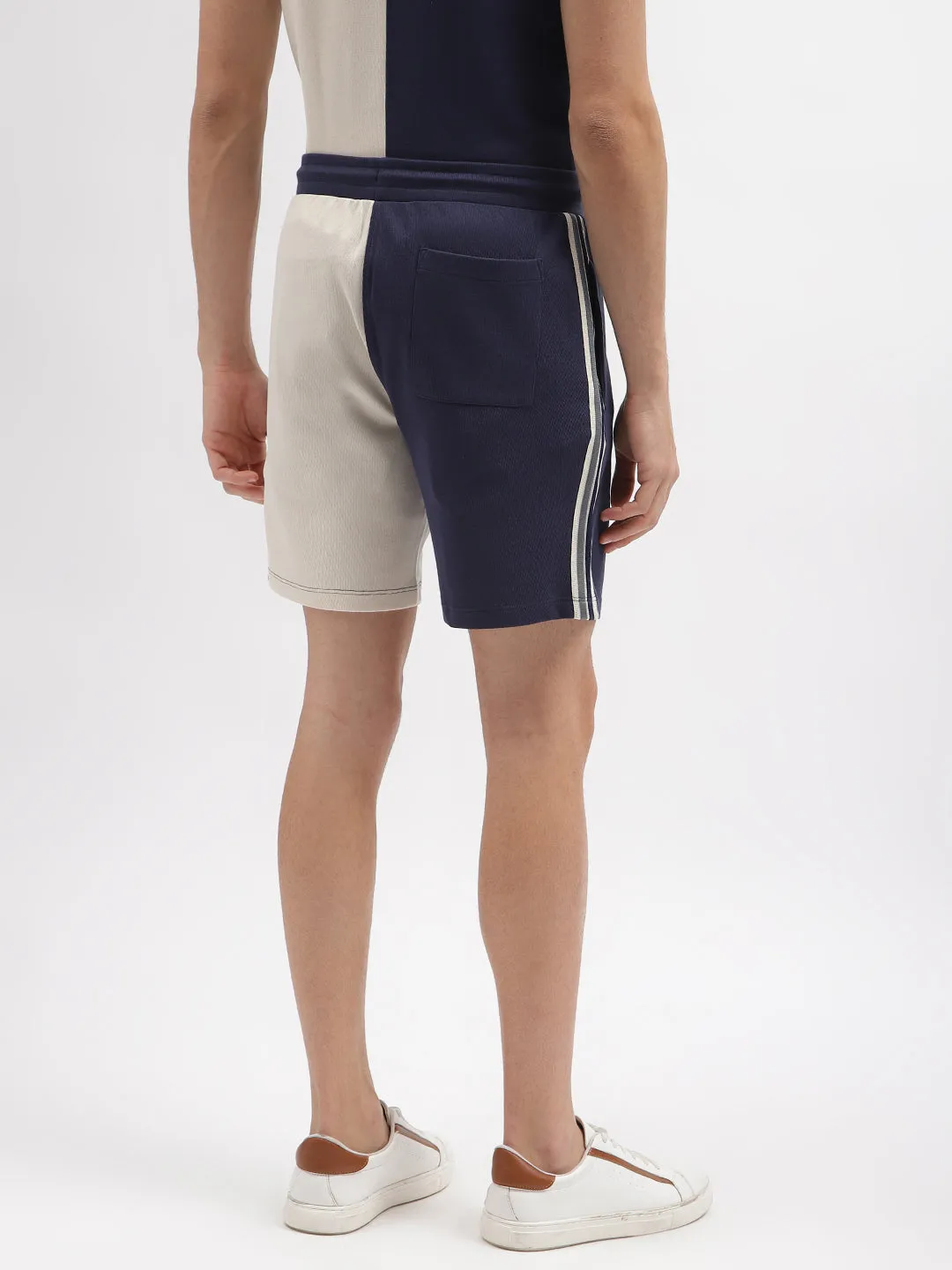 Iconic Men Navy Blue Colour blocked Regular Fit Mid-Rise Shorts