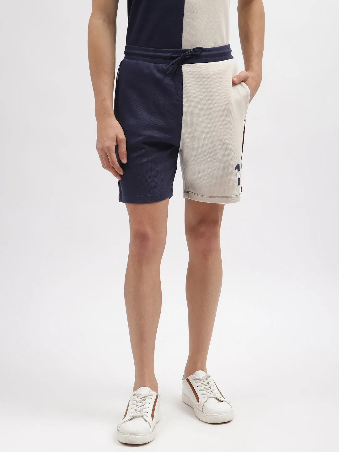 Iconic Men Navy Blue Colour blocked Regular Fit Mid-Rise Shorts