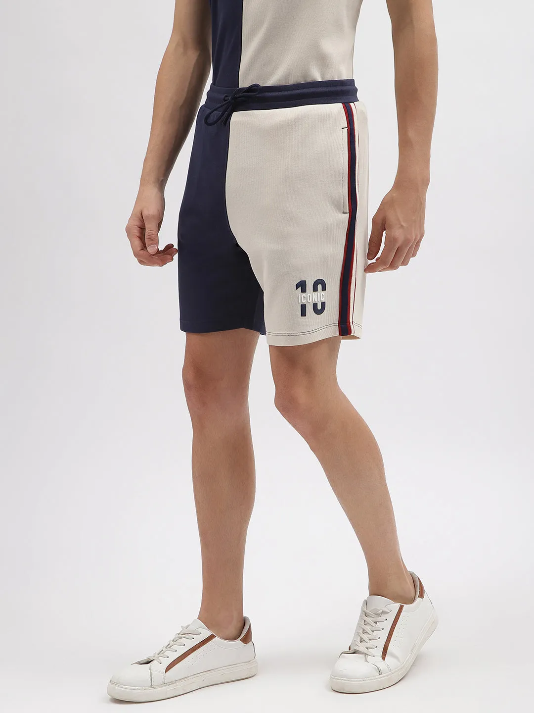 Iconic Men Navy Blue Colour blocked Regular Fit Mid-Rise Shorts