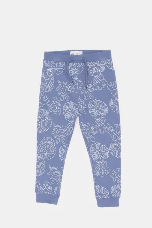 Infant Boys Blue Leaf Printed Active Pants