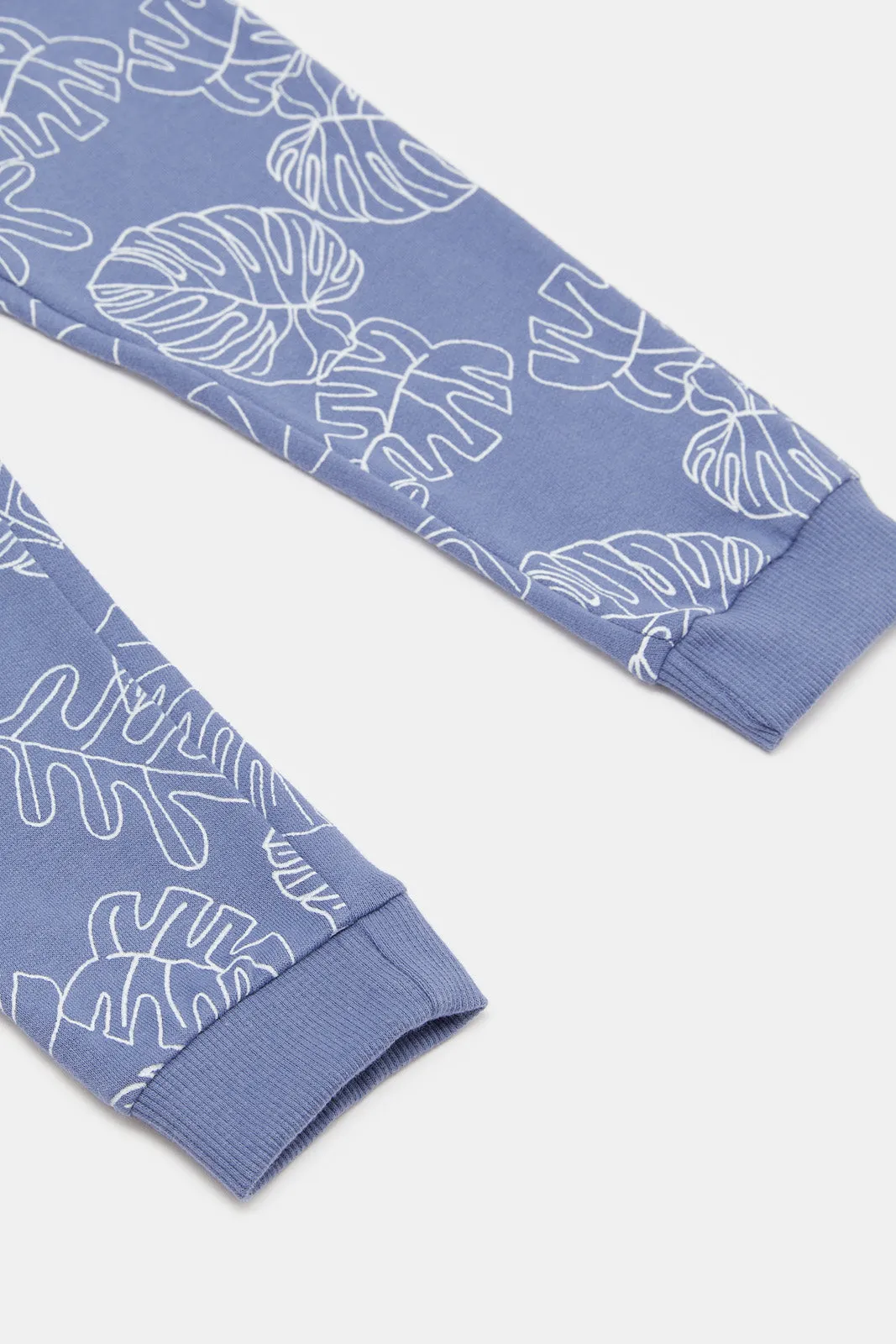 Infant Boys Blue Leaf Printed Active Pants