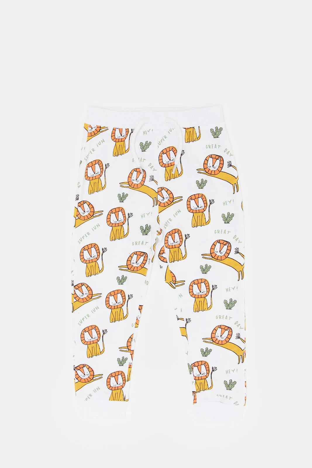 Infant Boys White Printed Active Pants