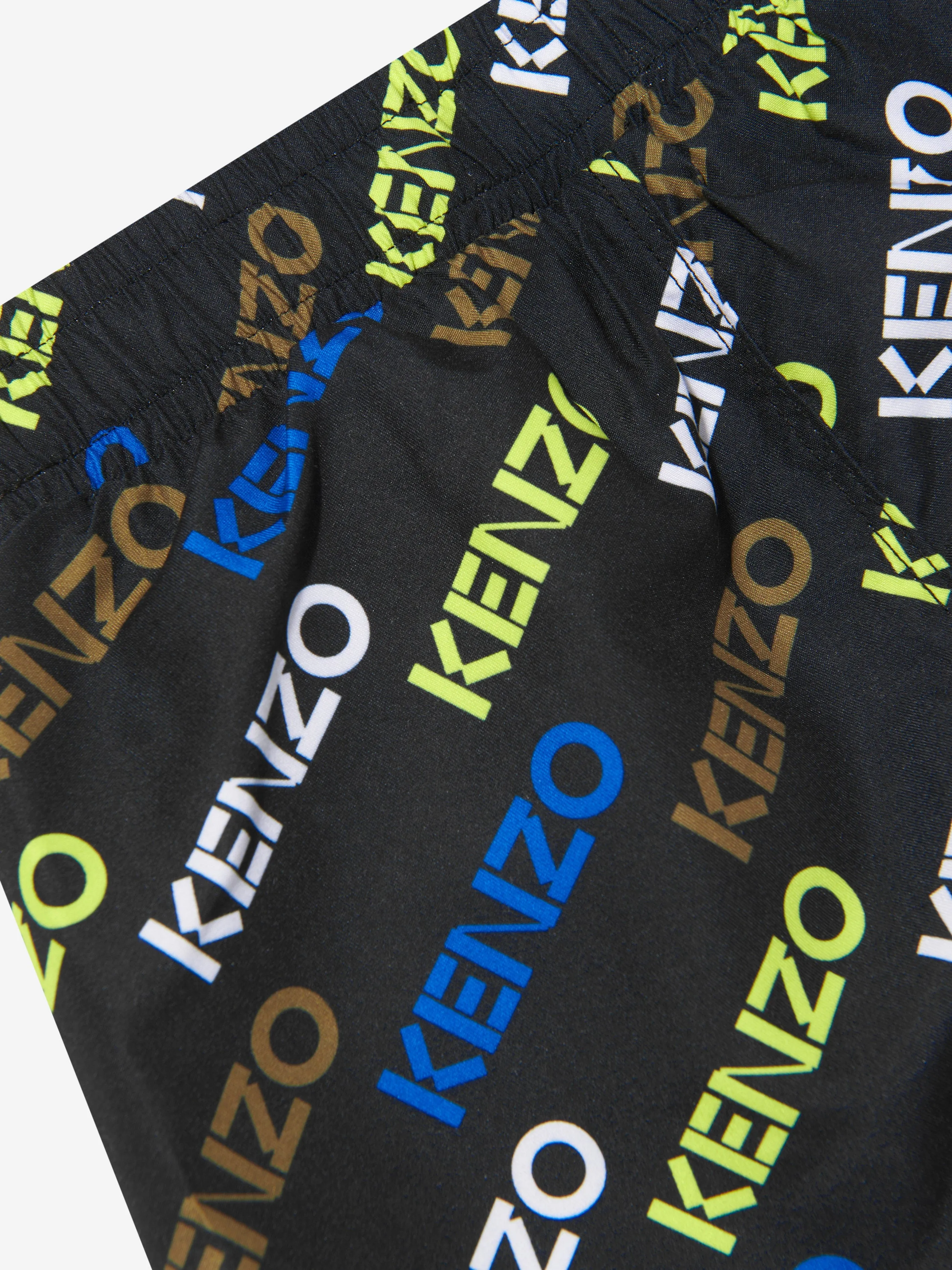 KENZO Boys Logo Print Swim Shorts in Black