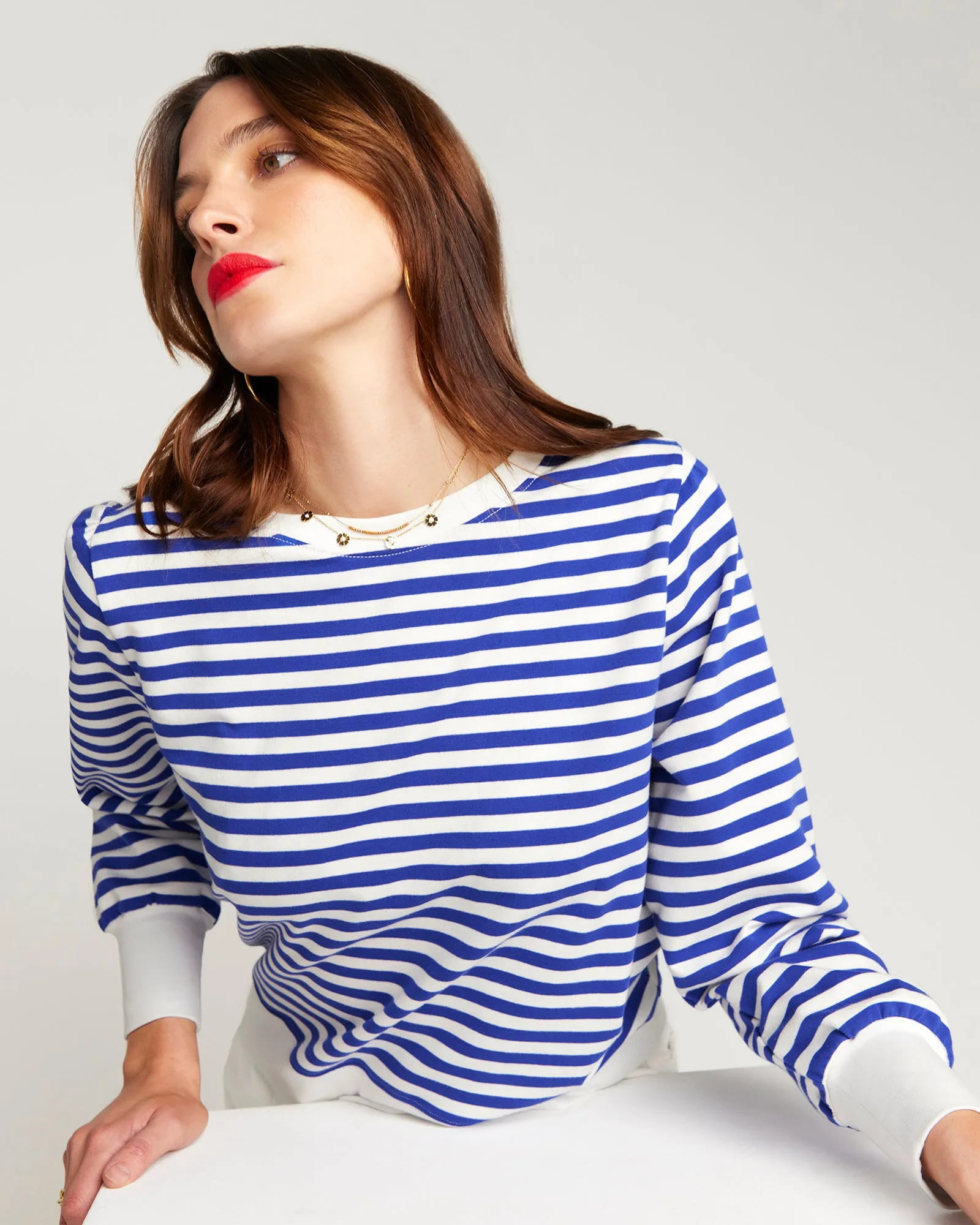 La Camille Breton Stripe Top - Royal Blue