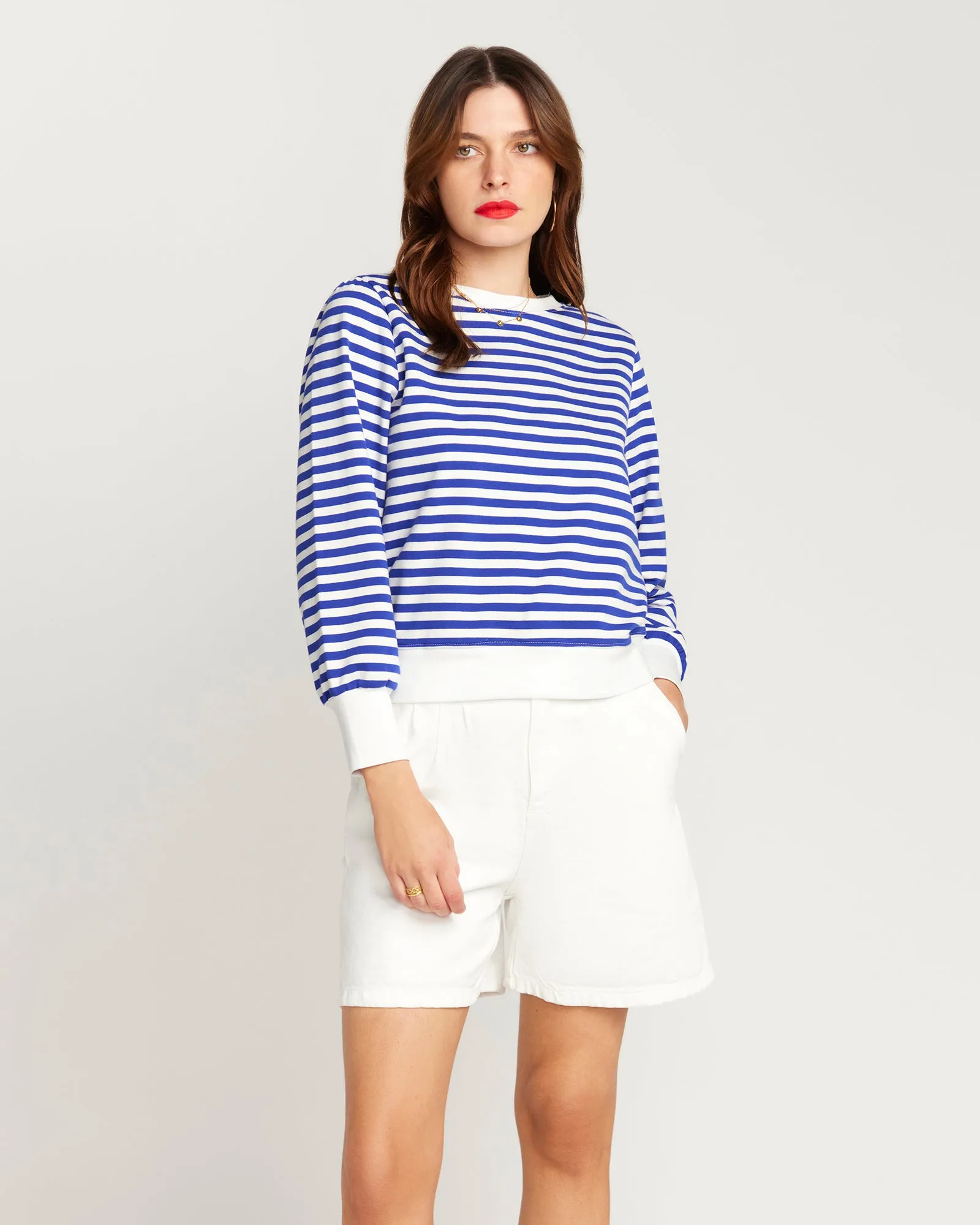 La Camille Breton Stripe Top - Royal Blue