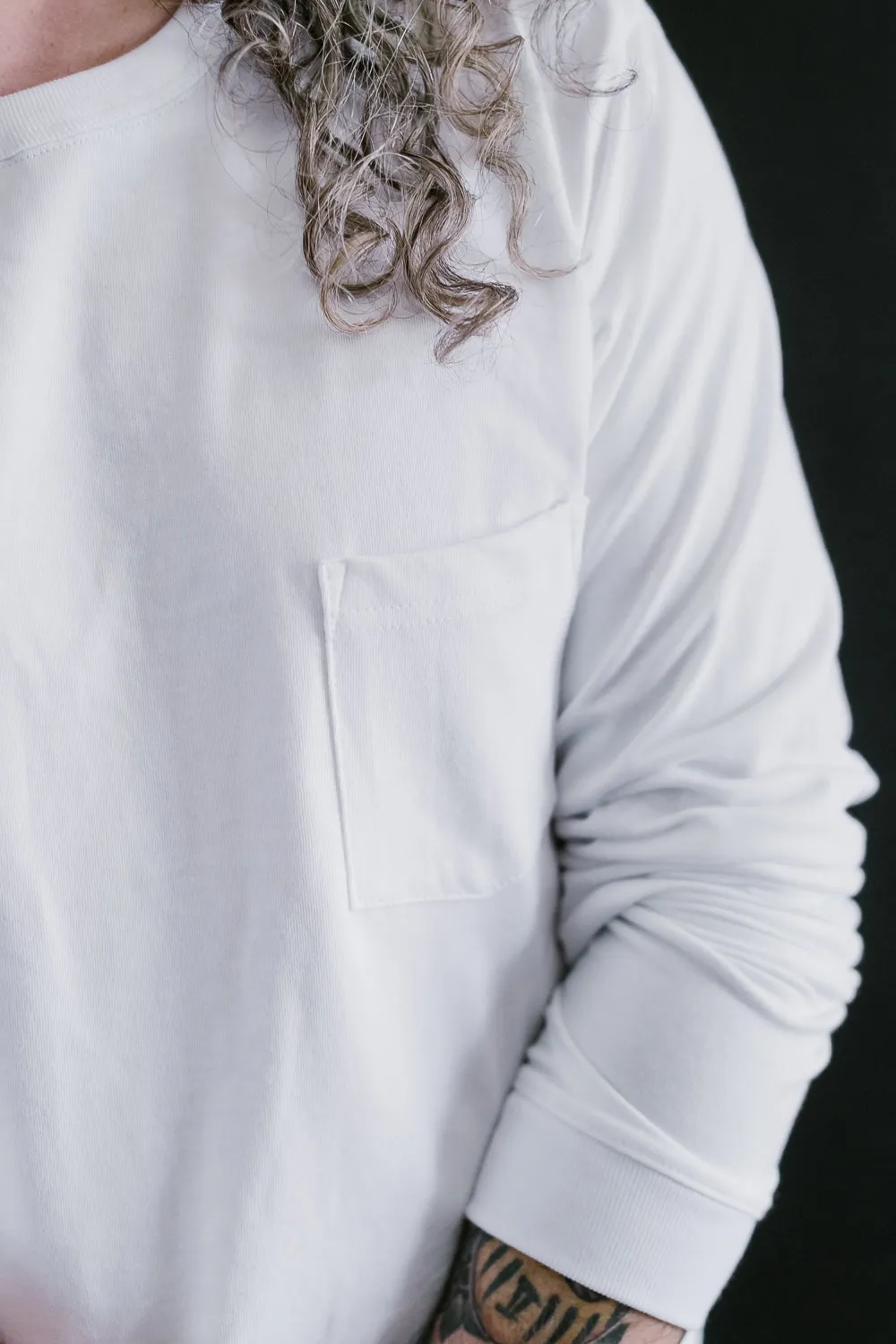 Long Sleeve Pocket T-Shirt - White