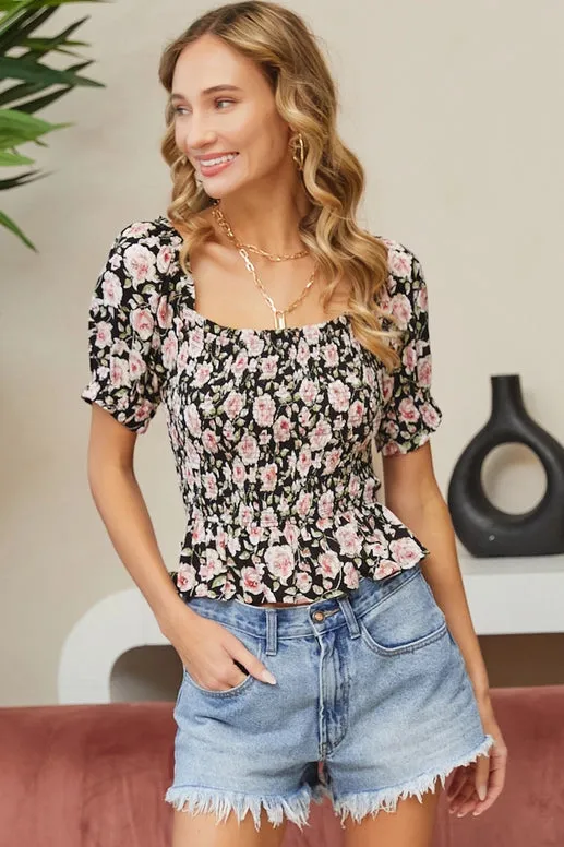 Maddie Smocked Floral Top