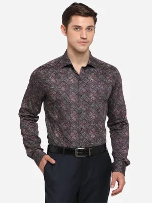 Maroon & Blue Printed Slim Fit Party Wear Shirt | Wyre