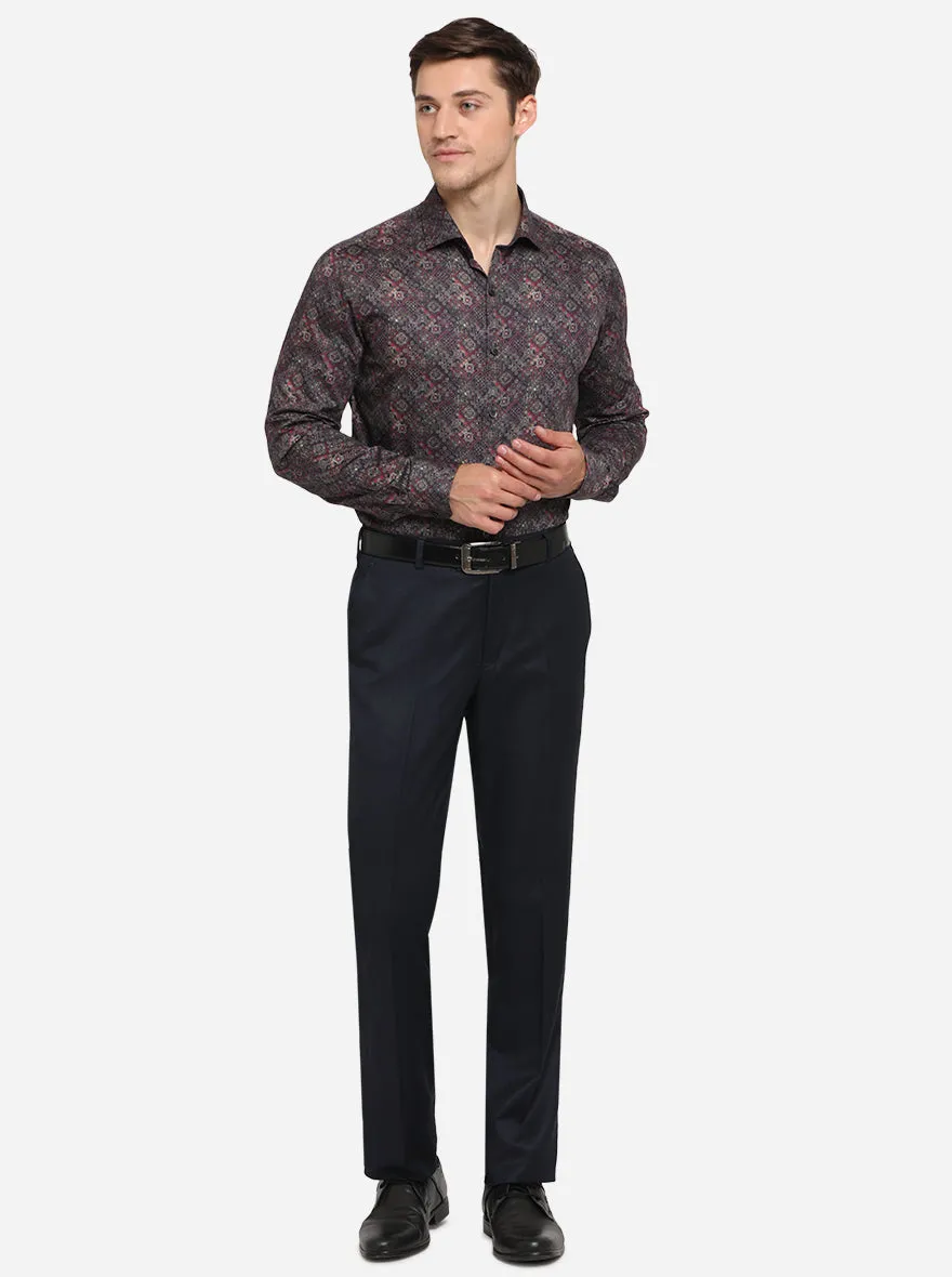 Maroon & Blue Printed Slim Fit Party Wear Shirt | Wyre