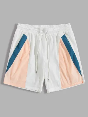 Men Drawstring Waist Colorblock Wind Shorts