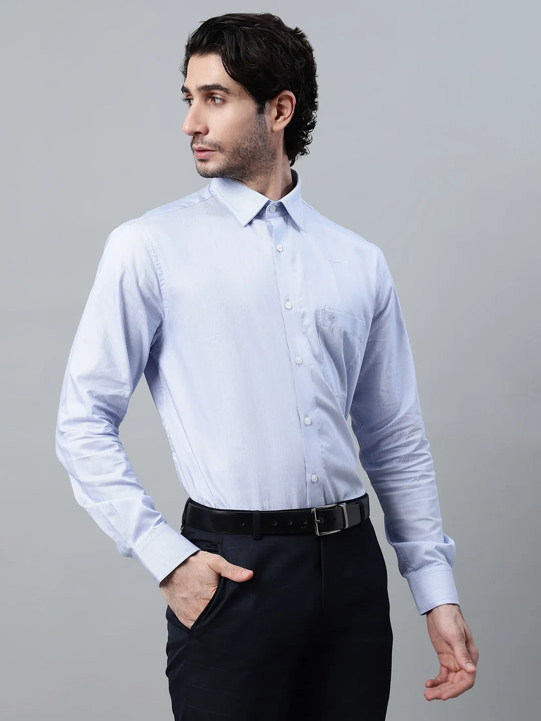 Men's Blue Formal Pin Stripe Full Sleeve Shirt