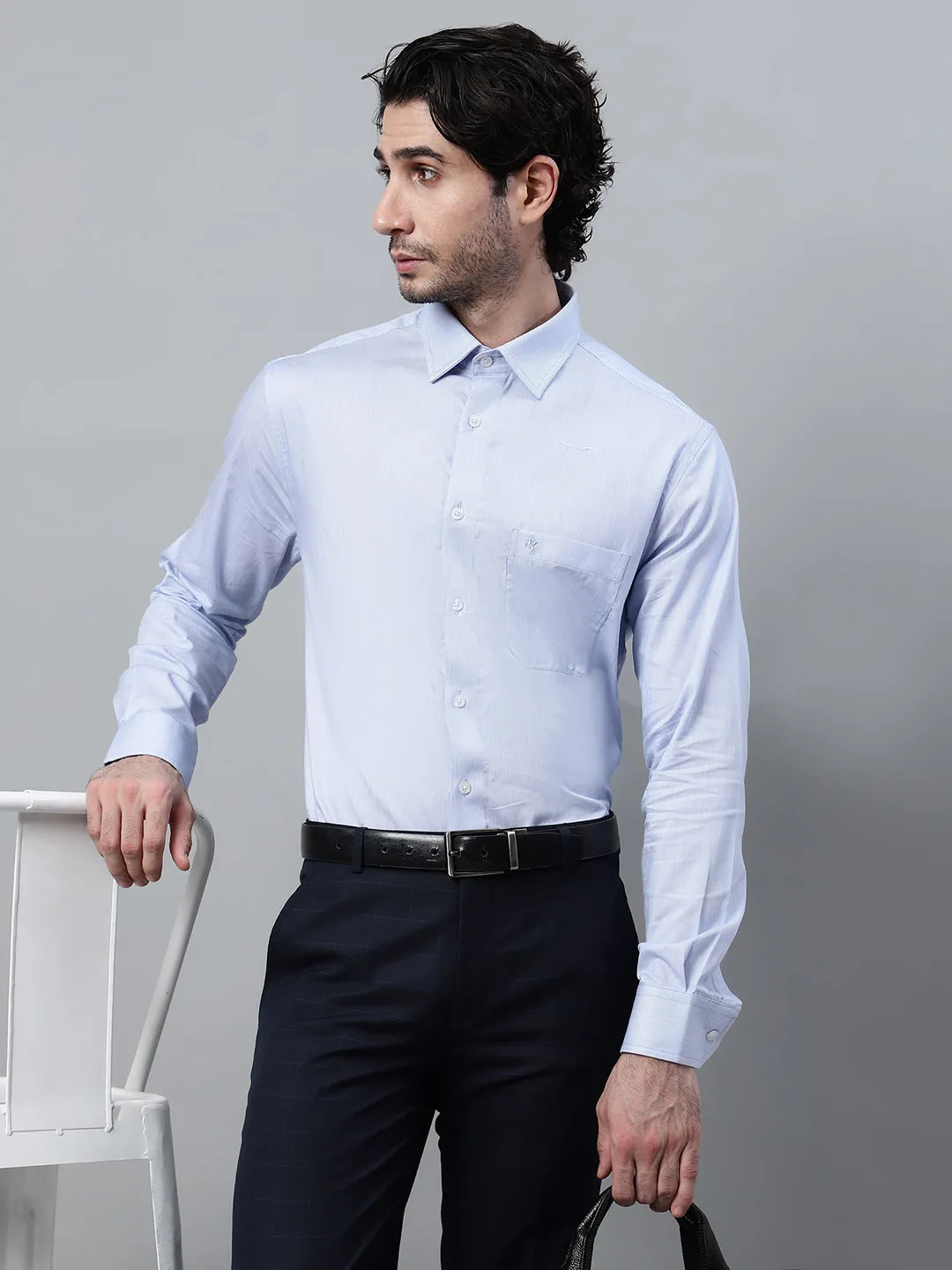 Men's Blue Formal Pin Stripe Full Sleeve Shirt