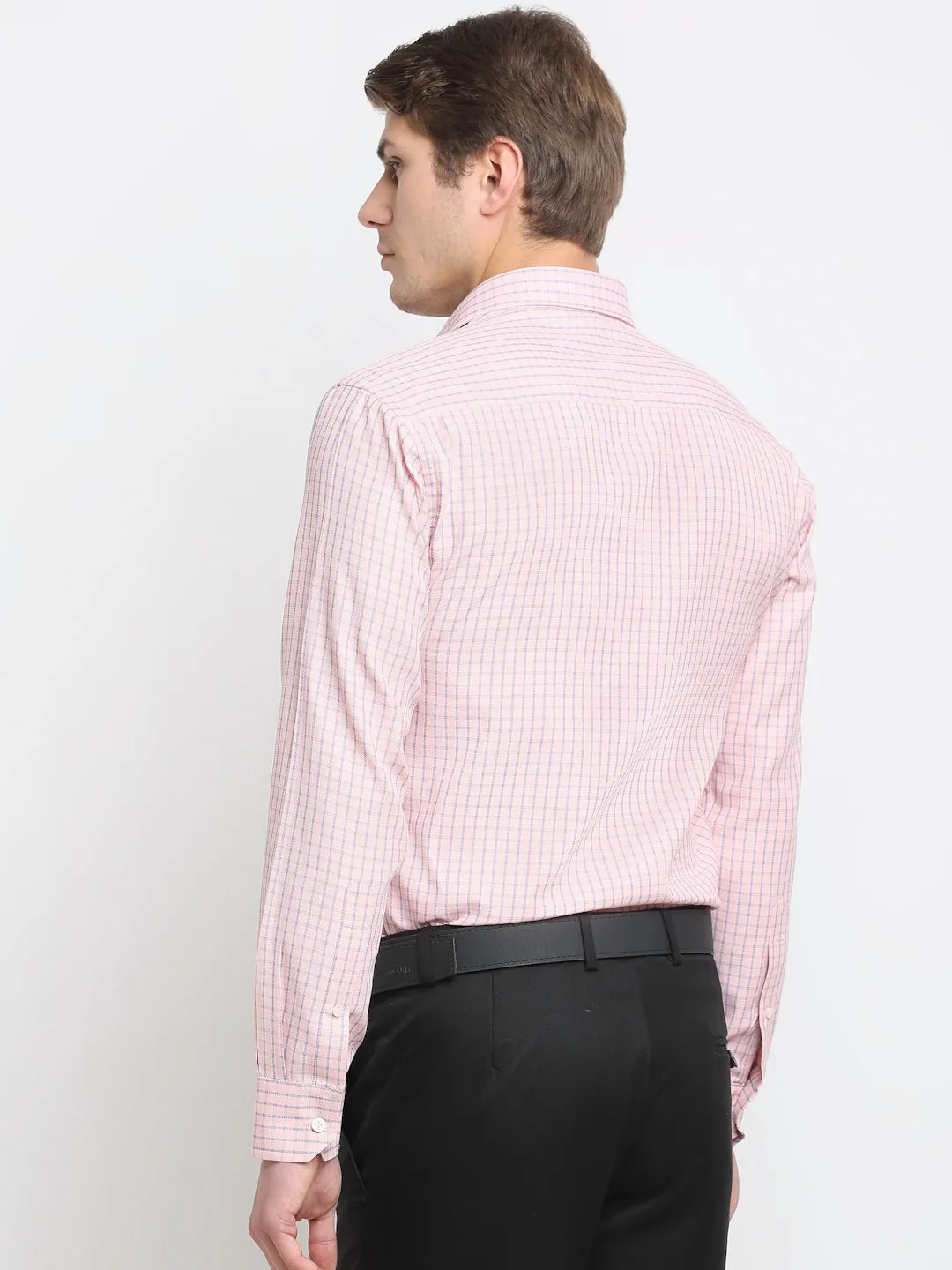 Men's Light Pink Formal Small Checks Full Sleeve Shirt