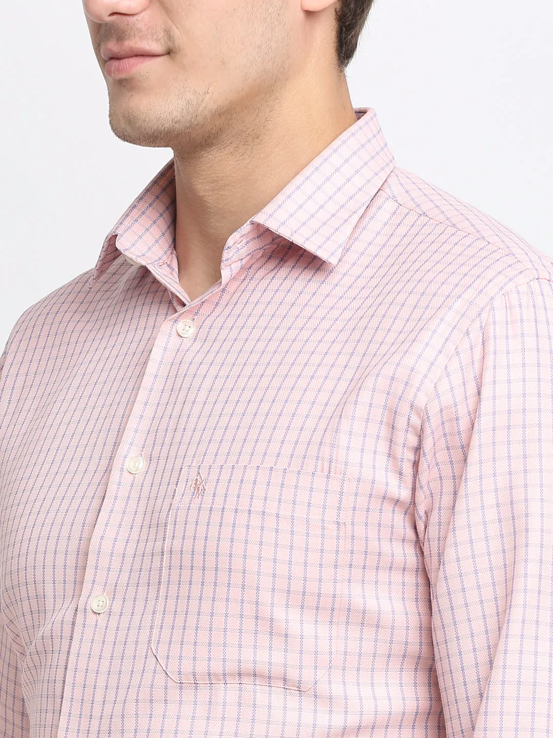 Men's Light Pink Formal Small Checks Full Sleeve Shirt