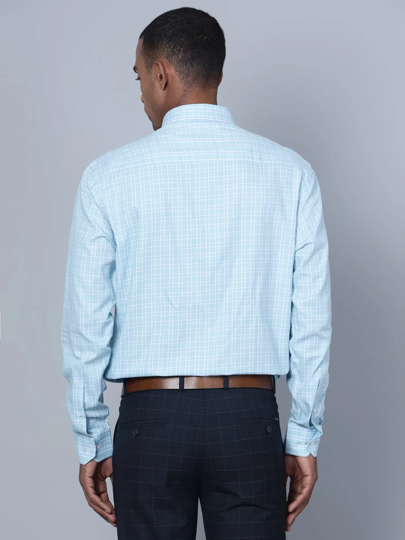 Men's Mint Blue Formal Small Checks Full Sleeve Shirt