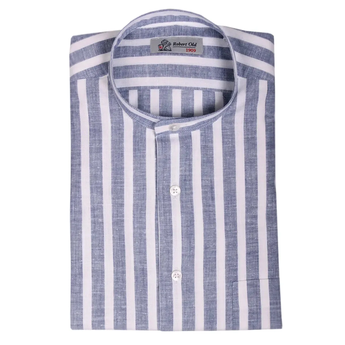 Navy & White Bar Stripe Zephir Long Sleeve Cotton Shirt